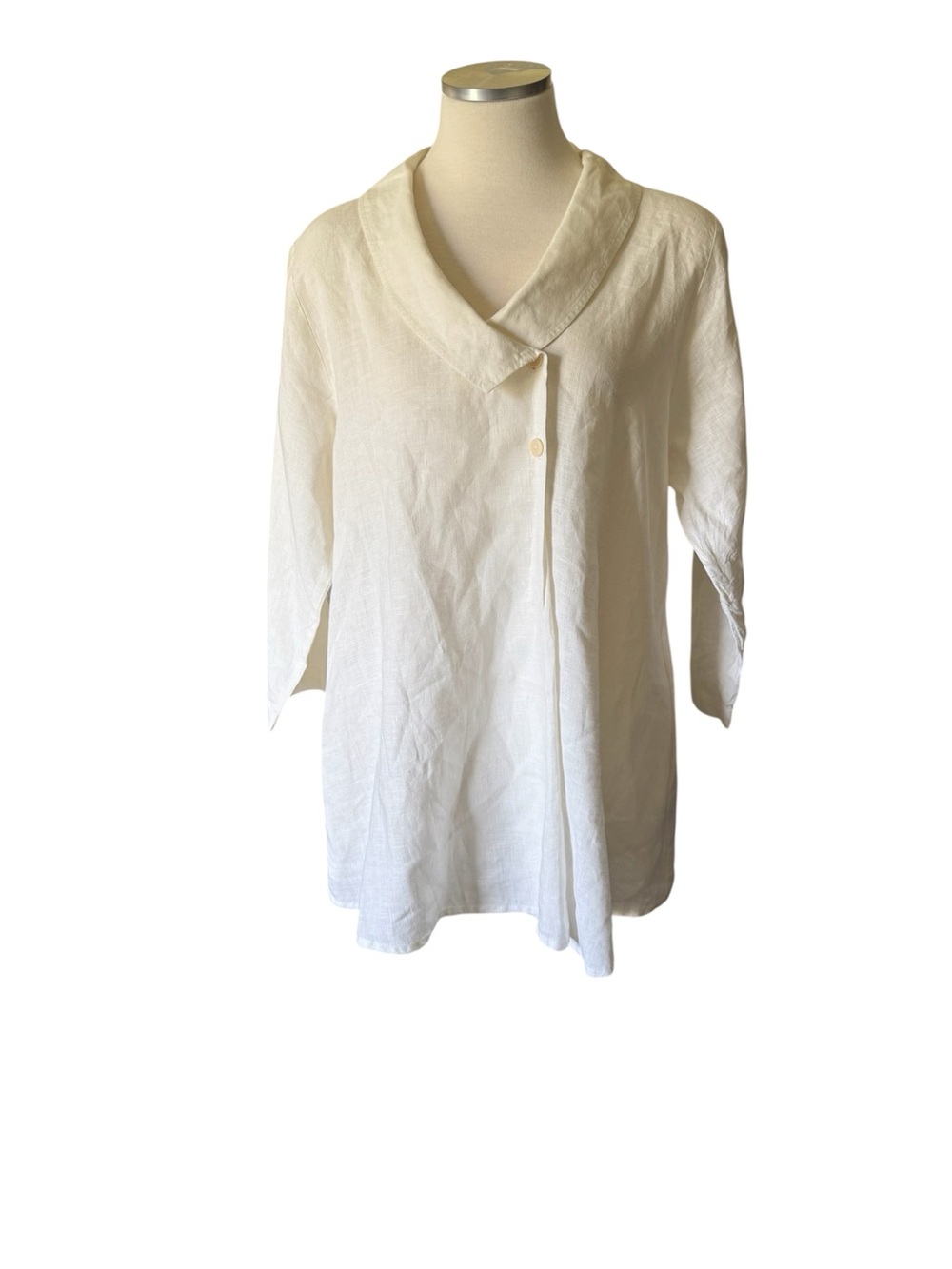 Flax Cream Linen Shawl-Collar Tunic Top